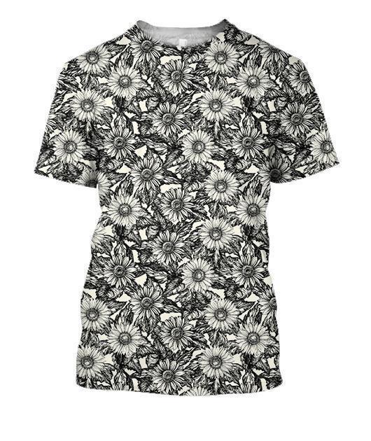 All Over Printing Black Sunflower Daisy Shirt-Apparel-Phaethon-T-Shirt-S-Vibe Cosy™