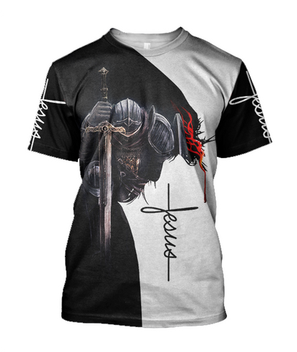 Knight God Jesus 3D All Over Printed Shirt Hoodie For Men And Women JJ060401-Apparel-MP-T-Shirt-S-Vibe Cosy™
