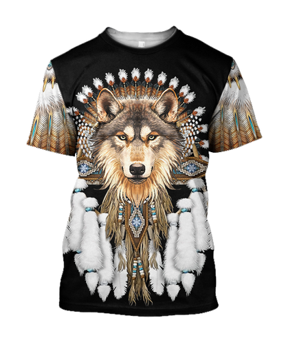 Native American Wolf 3D All Over Printed Shirts MP18052001-Apparel-MP-T shirt-S-Vibe Cosy™