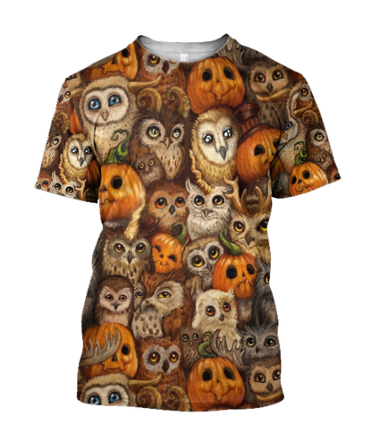 Halloween Pumpkin and Owl Over Printed Shirts For Men and Women JJW07082003