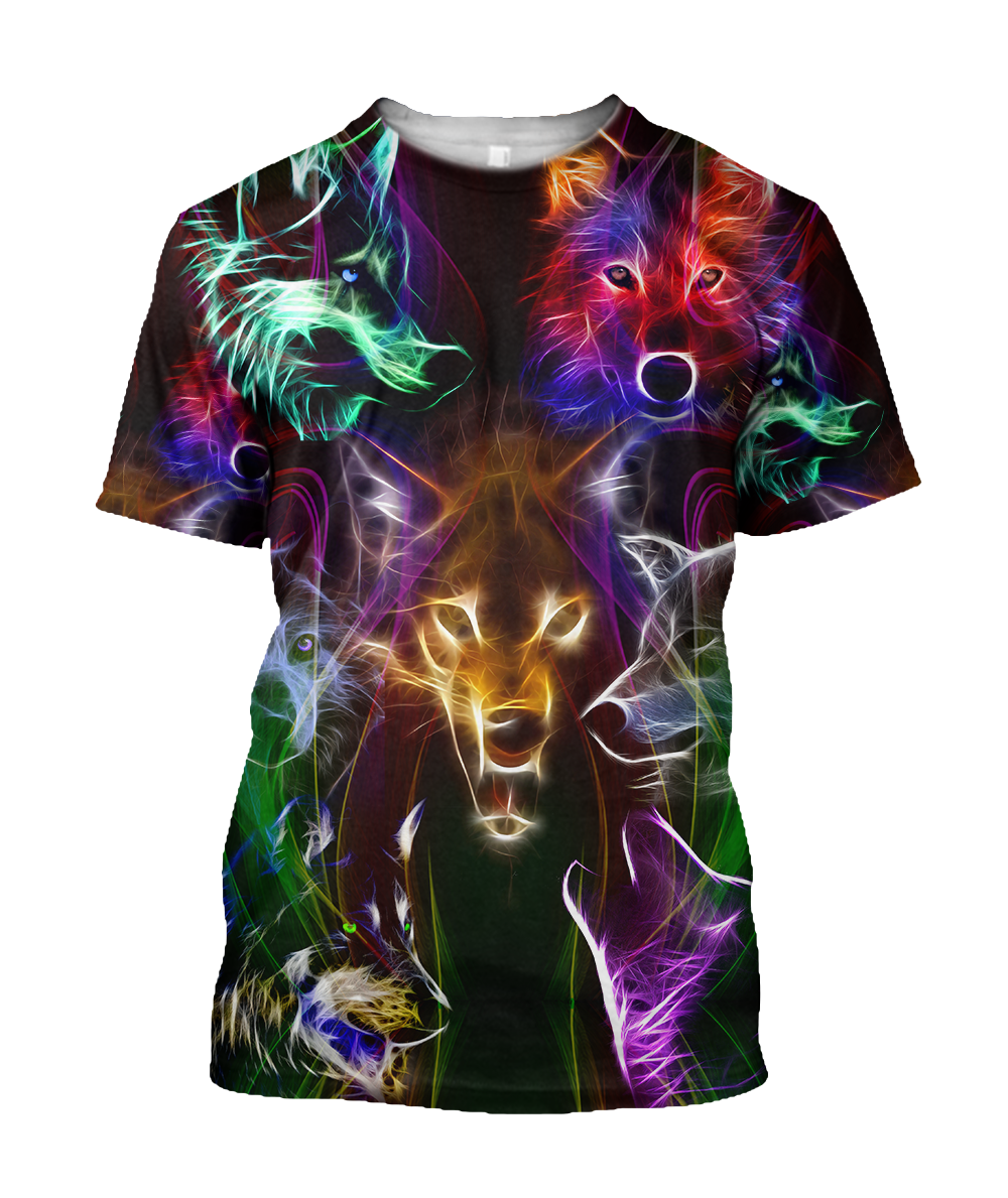 Colorful wolf 3D hoodie shirt for men and women JJW15092001