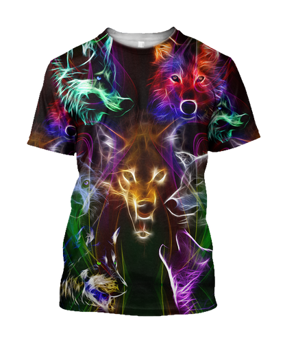 Colorful wolf 3D hoodie shirt for men and women JJW15092001