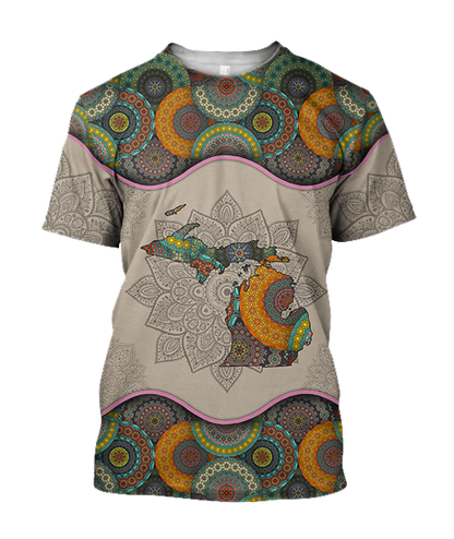 Awesome Vintage Mandala Michigan 3D All Over Printed Shirts Hoodie JJ27052002-Apparel-MP-T-Shirt-S-Vibe Cosy™