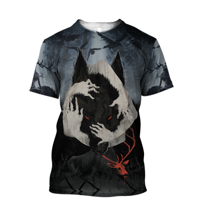 Crazy Wolf All Over Printed Unisex Deluxe Hoodie ML
