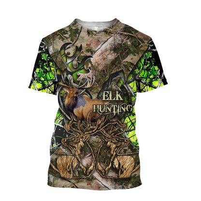 Elk Hunting Camo 3D Over Printed Unisex Deluxe Hoodie ML
