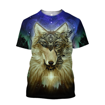 Native Wolf Mandala Pattern All Over Printed Unisex Deluxe Hoodie ML