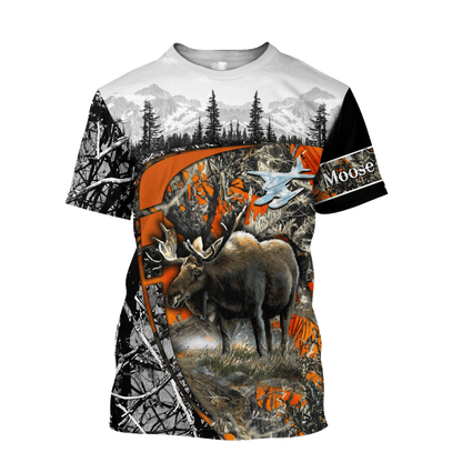 Moose Hunting Camo 3D Over Printed Unisex Deluxe Hoodie ML
