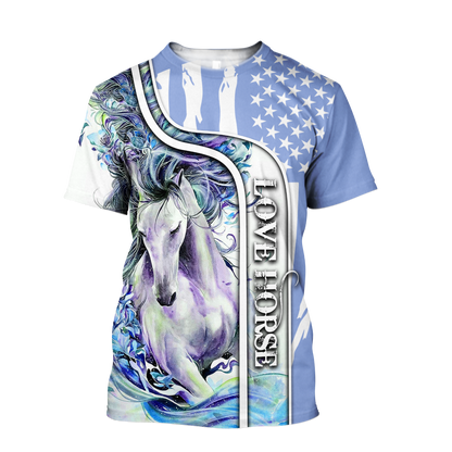 Beautiful Love Horse winter set for Women - Blue Version Pi201203-Apparel-NNK-T-Shirt-S-Vibe Cosy™
