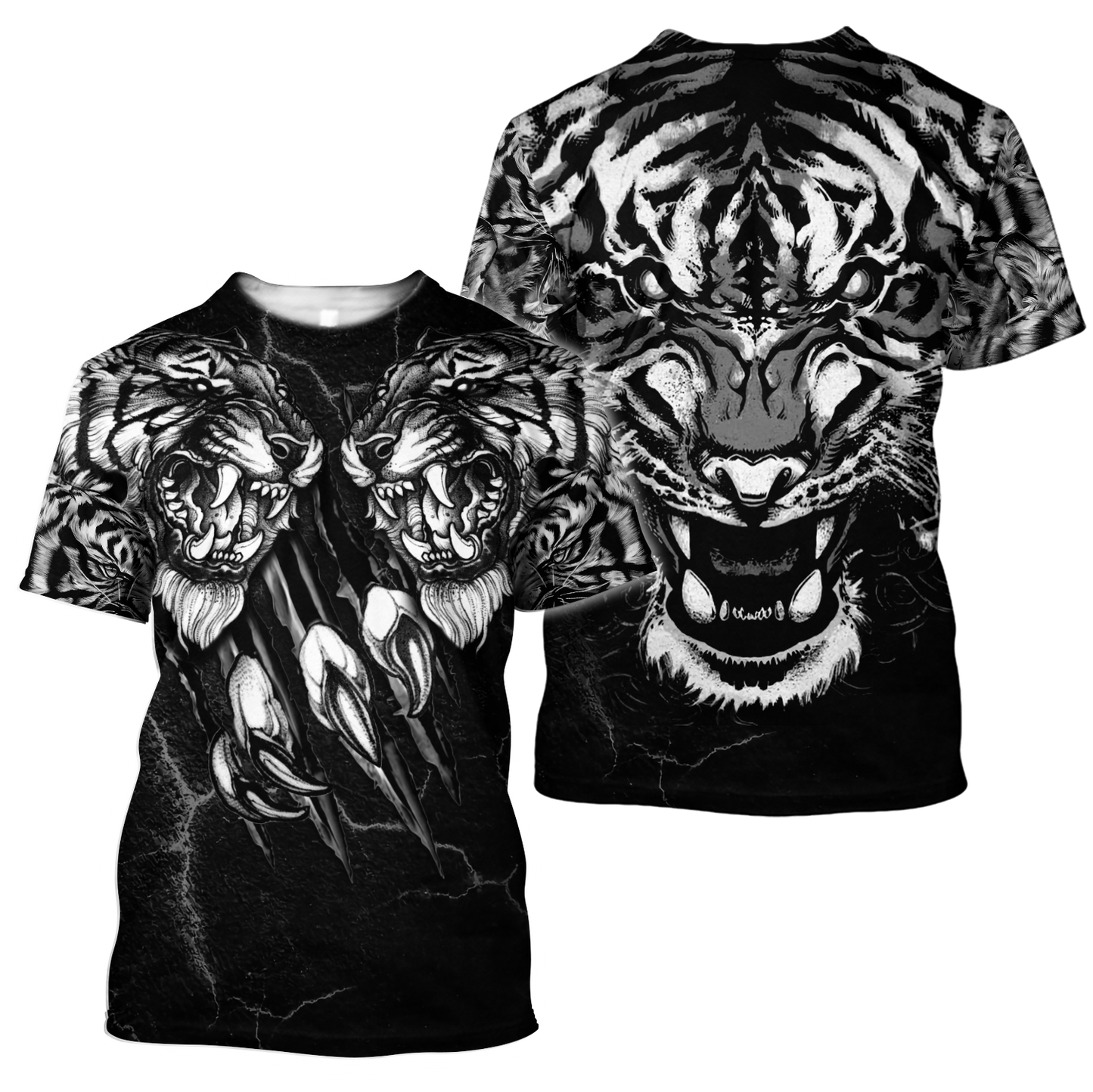 Double Tiger 3D Tattoo Over Printed Shirt for Men and Women