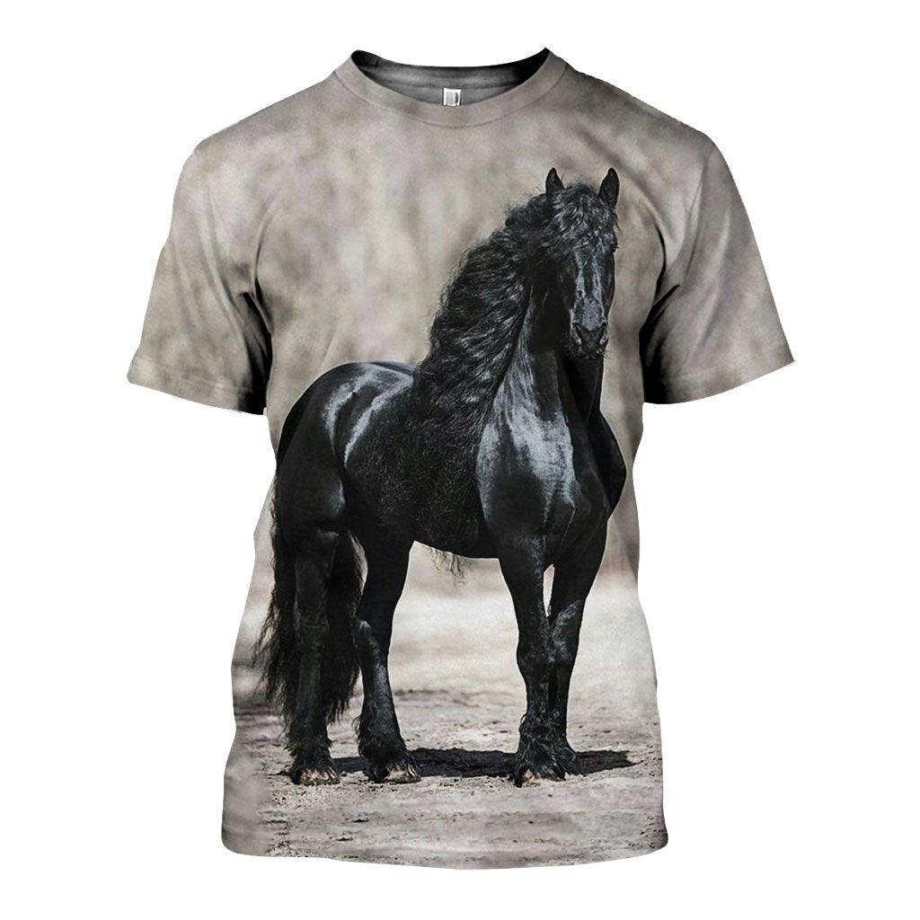 3D All Over Printed Black Horse Shirts-Apparel-HP Arts-T-Shirt-S-Vibe Cosy™