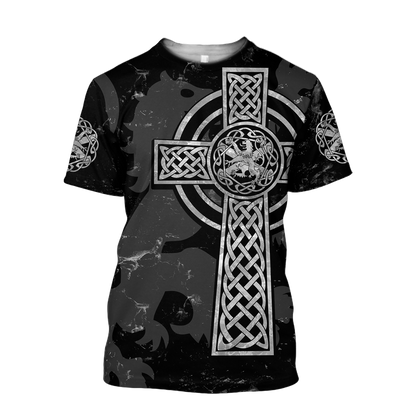 Scottish Lion Celtic Cross grey version Hoodie AZ210201-Apparel-PL8386-T-shirt-S-Vibe Cosy™