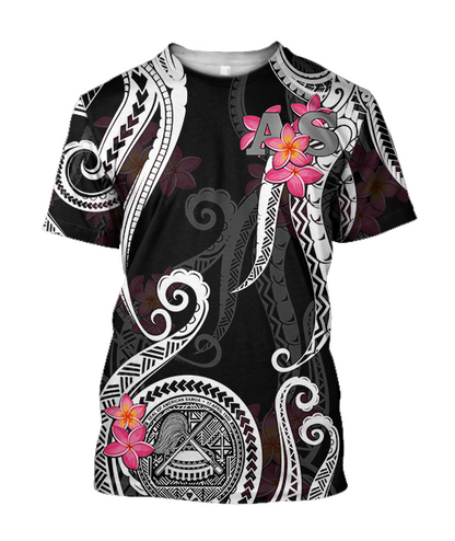 American Samoa Polynesian Hoodie - Black Plumeria 3d all over printed shirt and short for man and women JJ120204 PL-Apparel-PL8386-T-shirt-S-Vibe Cosy™