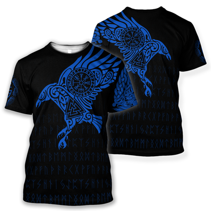 Vikings - The Raven of Odin Tattoo Blue-Apparel-HP Arts-T-Shirt-S-Vibe Cosy™