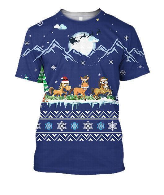 All Over Print Horse On Christmas-Apparel-Phaethon-T-Shirt-S-Vibe Cosy™