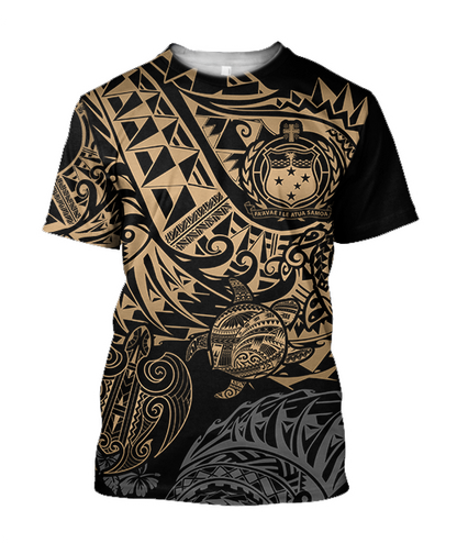Samoa Polynesian Hoodie - Gold Turtle Flowing 3d all over printed shirt and short for man and women JJ120202 PL-Apparel-PL8386-T-shirt-S-Vibe Cosy™