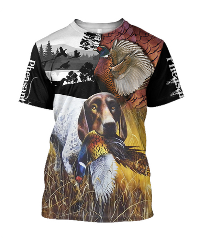 Pheasant German Shorthaired Pointer Hunting 3D All Over Printed Shirts For Men And Women JJ110201-Apparel-MP-T-Shirt-S-Vibe Cosy™