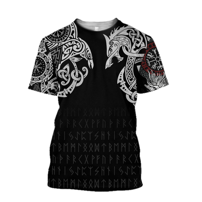 Ragnarok Warrior Tattoo Fenrir and Odin Raven 3D All Over Print Hoodie