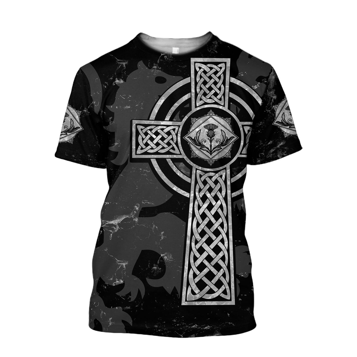 Scottish Thristle Celtic Cross grey-Apparel-PL8386-T-shirt-S-Vibe Cosy™
