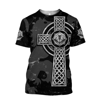 Scottish Thristle Celtic Cross grey-Apparel-PL8386-T-shirt-S-Vibe Cosy™