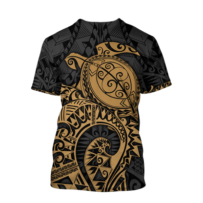 Samoa Polynesian Hoodie Gold Turtle Flowing 3d all over printed shirt and short for man and women AZ130201 PL-Apparel-PL8386-Hoodie-S-Vibe Cosy™