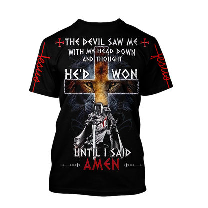 The Devil Saw Me With My Head Down And Thought He'd Won Until I Said Amen-Apparel-HP Arts-T-Shirt-S-Vibe Cosy™