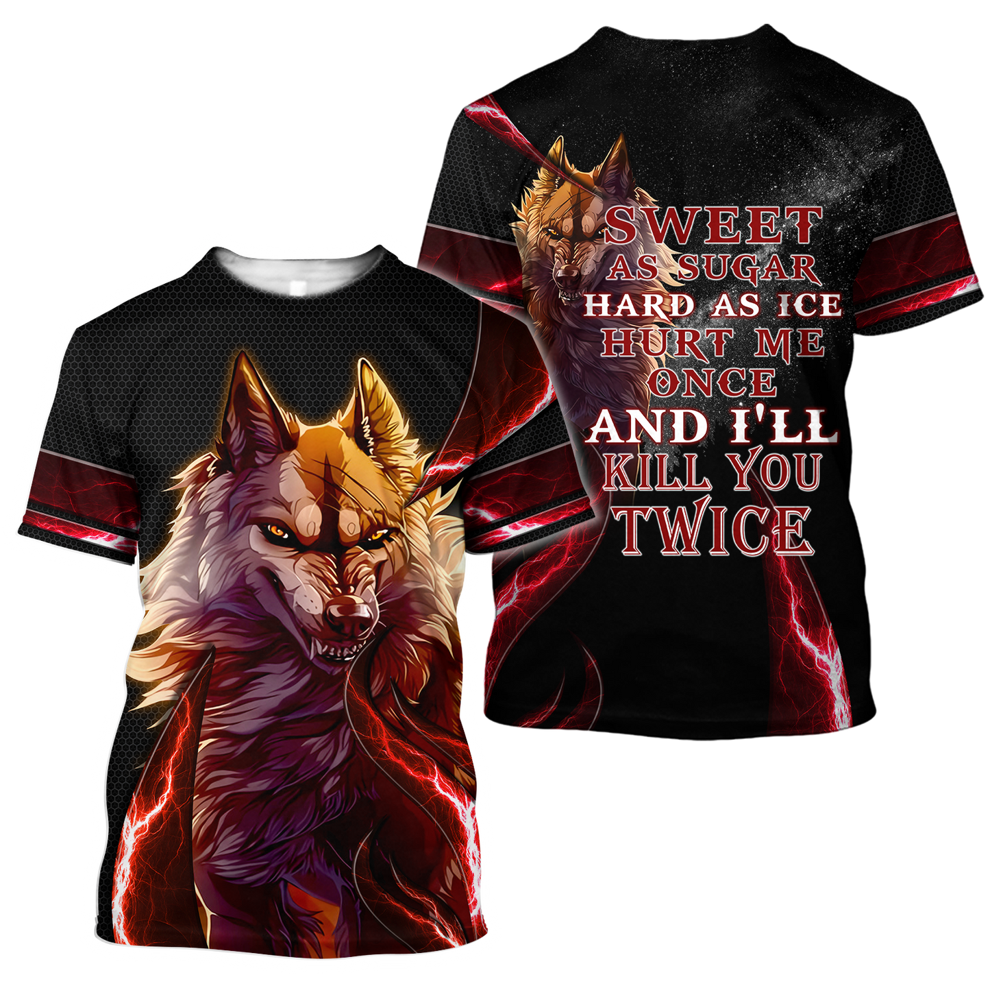 Red Thunder Wolf 3D All Over Printed Shirts For Men and Women HAC080102