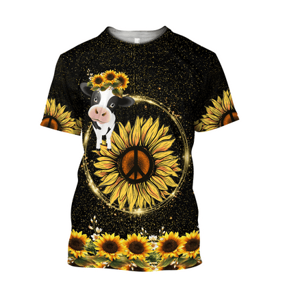 Awesome Cow And Sunflower 3D All Over Printed Shirts