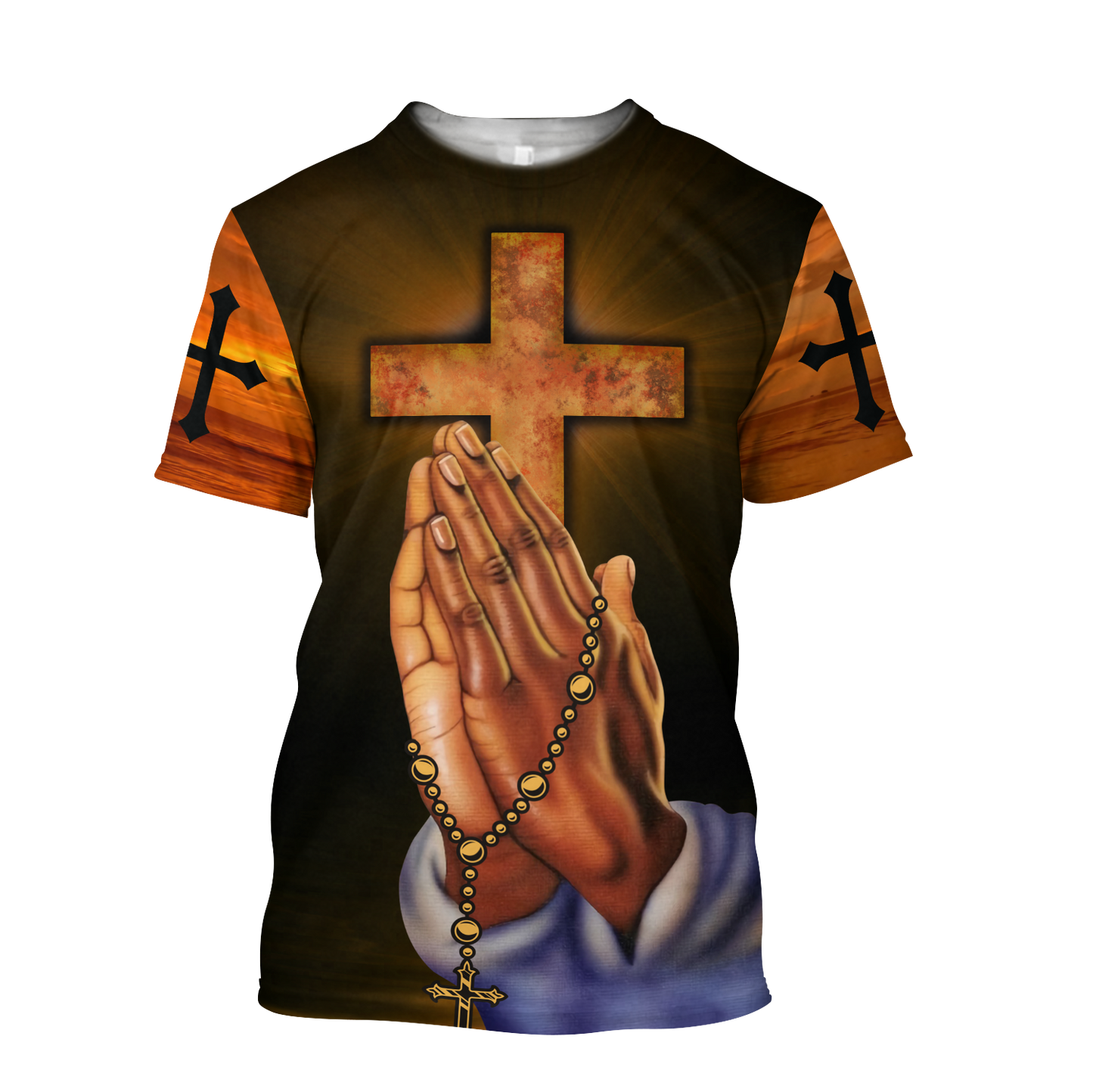 I CAN DO ALL THINGS THROUGH CHRIST WHO STRENGTHENS ME GOD HAND CROSS ALL OVER PRINTED SHIRTS-Apparel-HP Arts-T-Shirt-S-Vibe Cosy™