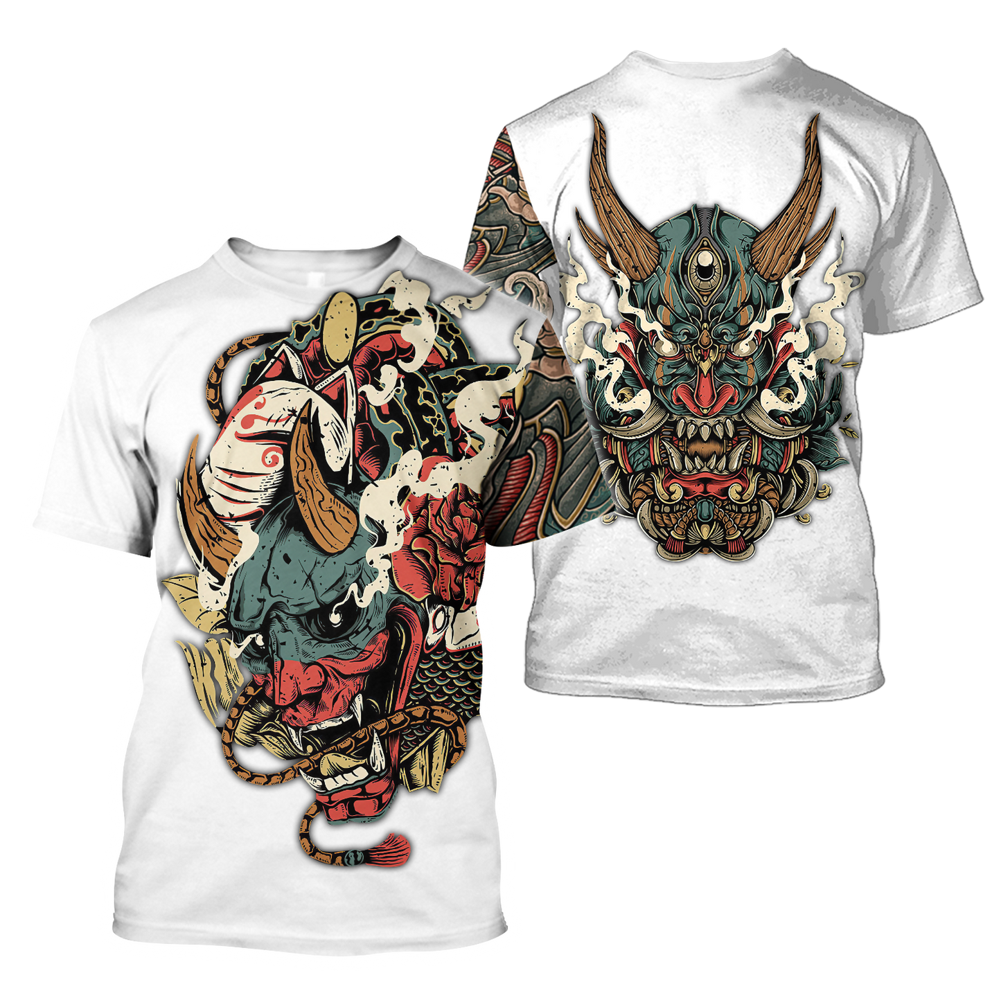 Oni Mask White Tattoo 3D Over Printed Unisex Shirt