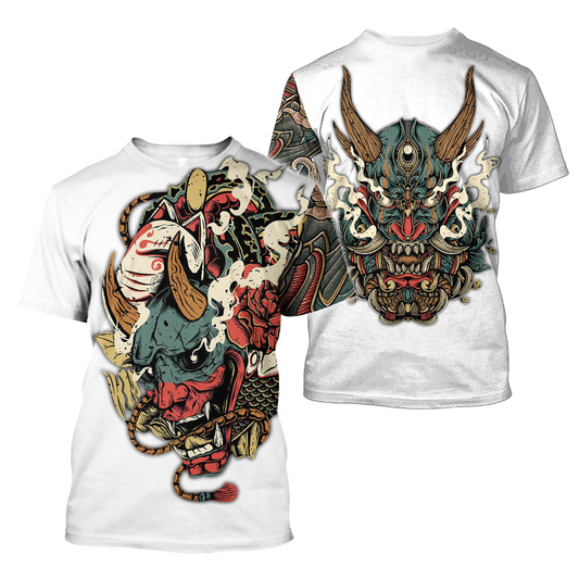 Oni Mask White Tattoo 3D All Over Printed Unisex Shirt