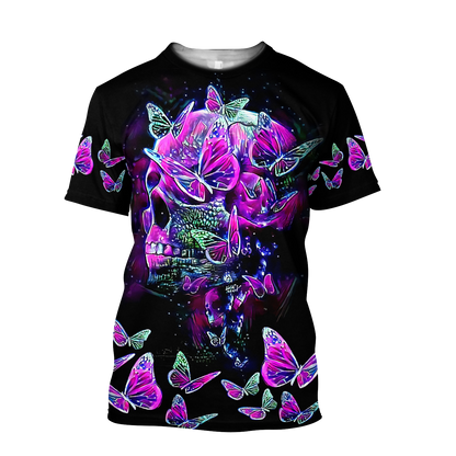Butterfly Love Skull 3D all over printed for man and women-Apparel-PL8386-T- Shirt-S-Vibe Cosy™