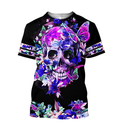 Butterfly Love Skull 3D all over printed for man and women QB05252002-Apparel-PL8386-T- Shirt-S-Vibe Cosy™