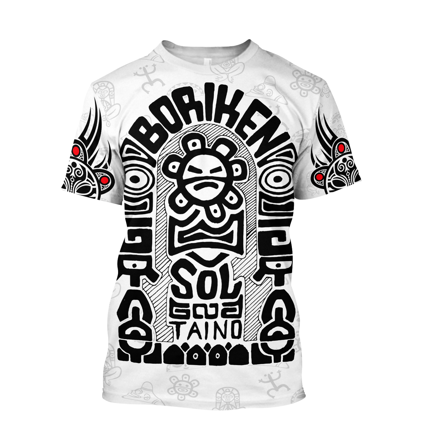 Puerto Rico Black Symbol Sol Taino On White Shirt QB06232004S-Apparel-TQH-T-Shirt-S-Vibe Cosy™