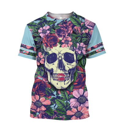 Rose Love Skull 3D all over printed for man and women QB05252004-Apparel-PL8386-T- Shirt-S-Vibe Cosy™