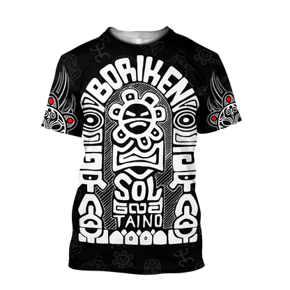 Puerto Rico White Symbol Sol Taino On Black Shirt QB06232002-Apparel-TQH-T-Shirt-S-Vibe Cosy™