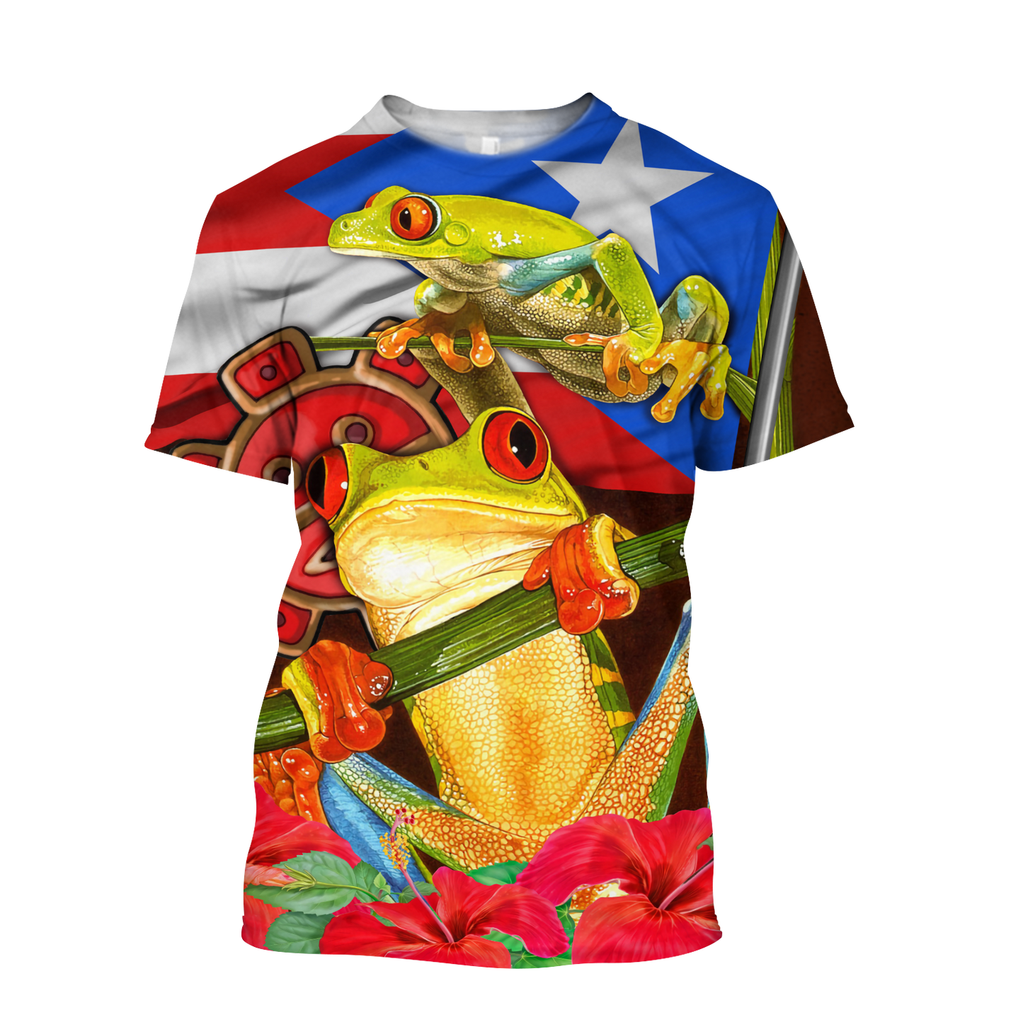 Puerto Rico Caribbean Frog With Maga Flower Combo Shirts QB06222002-Apparel-TQH-T-Shirt-S-Vibe Cosy™