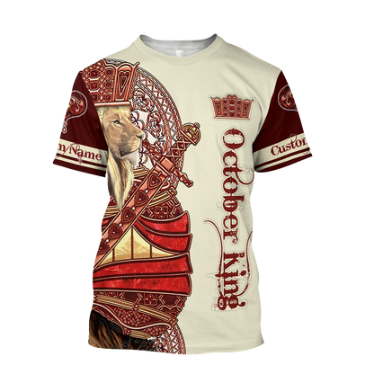 Custom Name October King Lion  3D All Over Printed Unisex Shirts