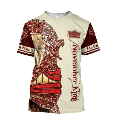Custom Name November King Lion 3D  All Over Printed Unisex Shirts