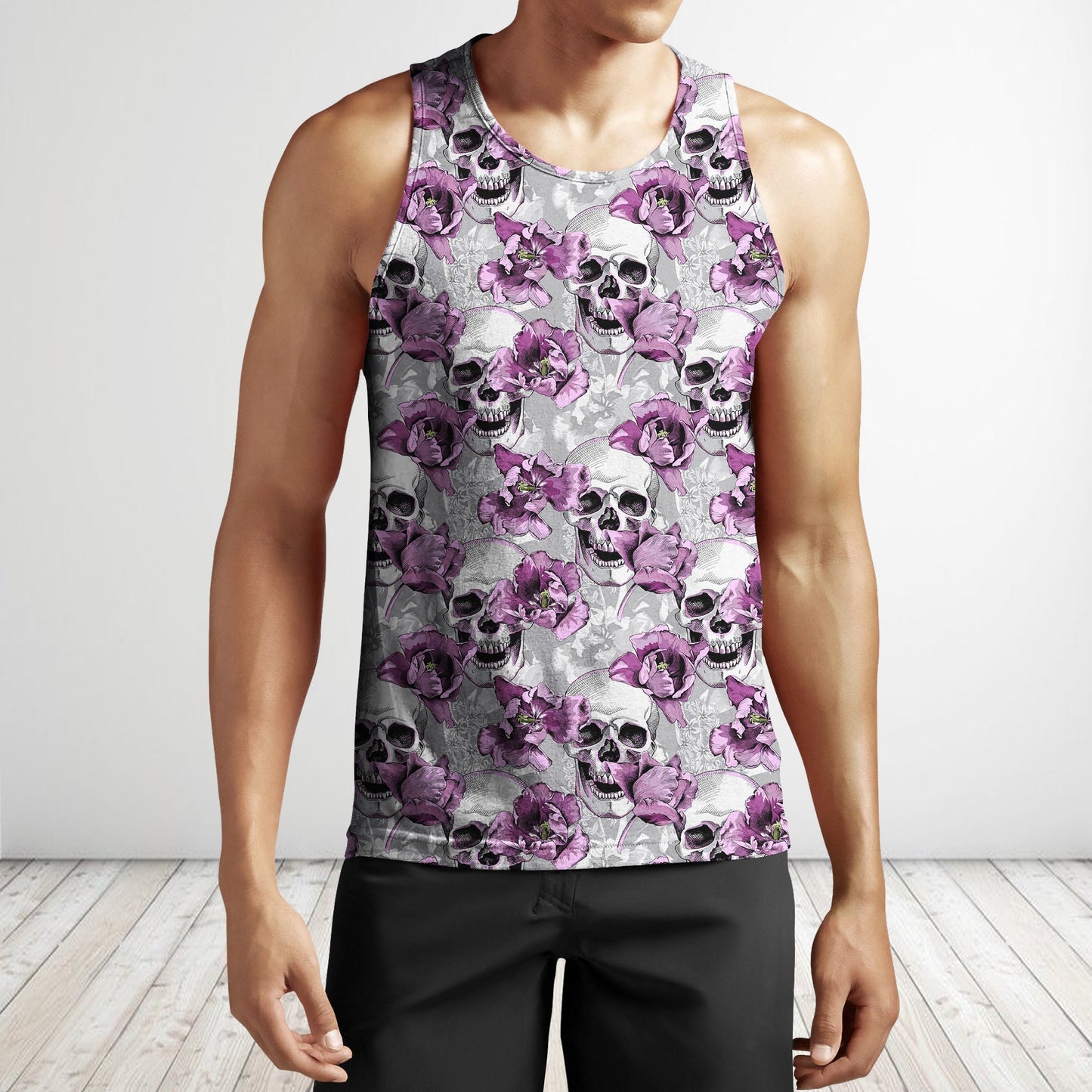 3D All Over Print Skull And Violet flower Shirts-Apparel-Phaethon-Tank Top-S-Vibe Cosy™