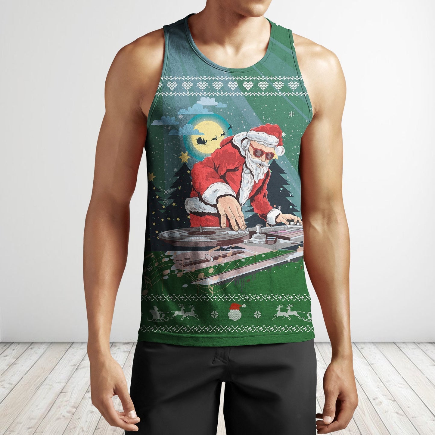3D All Over Print Green Santa DJ Shirts-Apparel-Phaethon-Tank Top-S-Vibe Cosy™