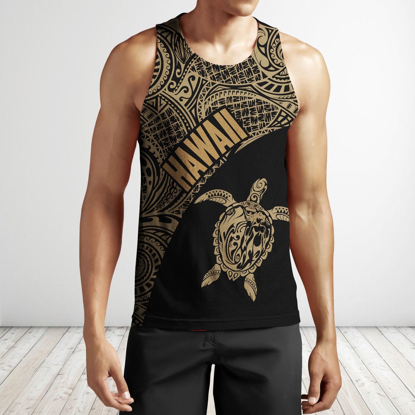 Hawaii Hoodie Turtle Mermaid Polynesian Wave - Gold Hoodie-Apparel-Phaethon-Tank Top-S-Vibe Cosy™