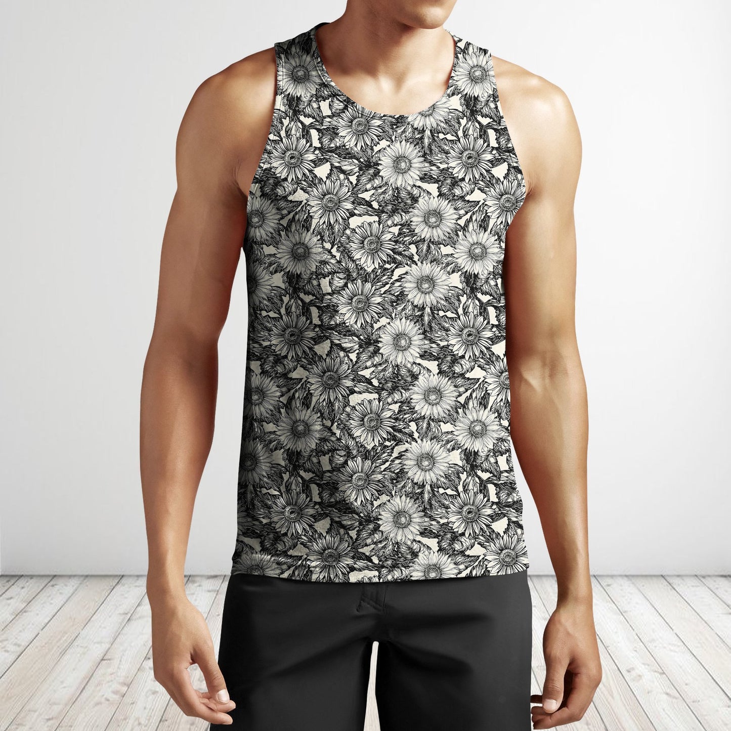 All Over Printing Black Sunflower Daisy Shirt-Apparel-Phaethon-Tank Top-S-Vibe Cosy™