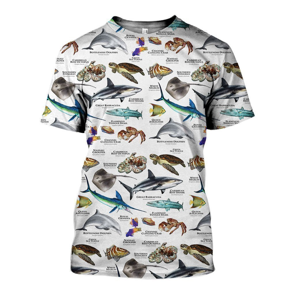 3D All Over Printed Marine Animals of the Caribbean Ocean Shirts And Shorts-Apparel-HP Arts-T-Shirt-S-Vibe Cosy™