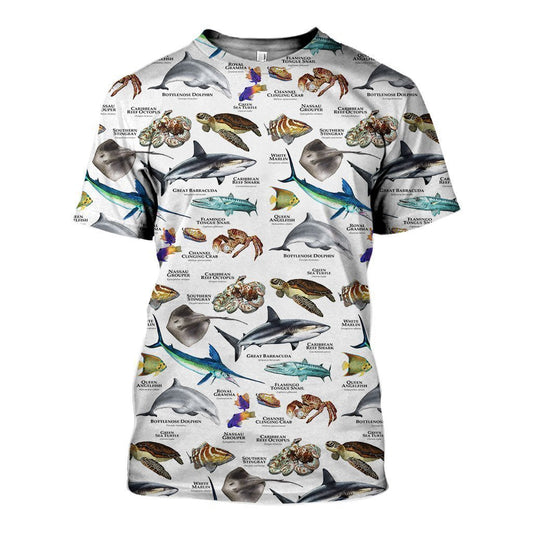 3D All Over Printed Marine Animals of the Caribbean Ocean Shirts And Shorts-Apparel-HP Arts-T-Shirt-S-Vibe Cosy™