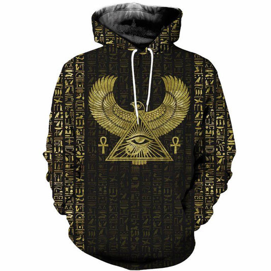 3D Printed Egyptian Eye of Horus and Hieroglyphs Clothes-Apparel-MP-Hoodie-S-Vibe Cosy™