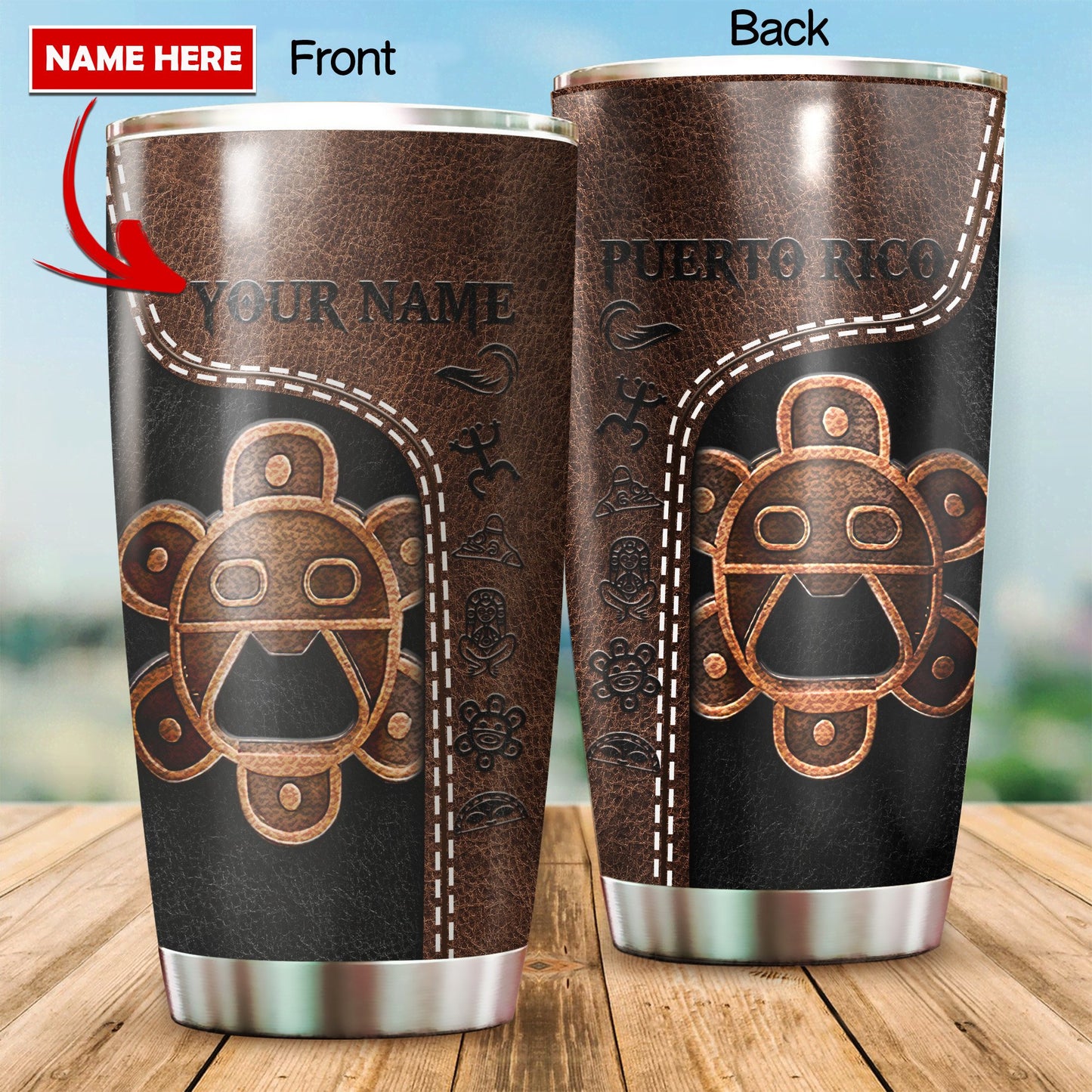 Customize Name Sol Taino Puerto Rico Steel Tumbler