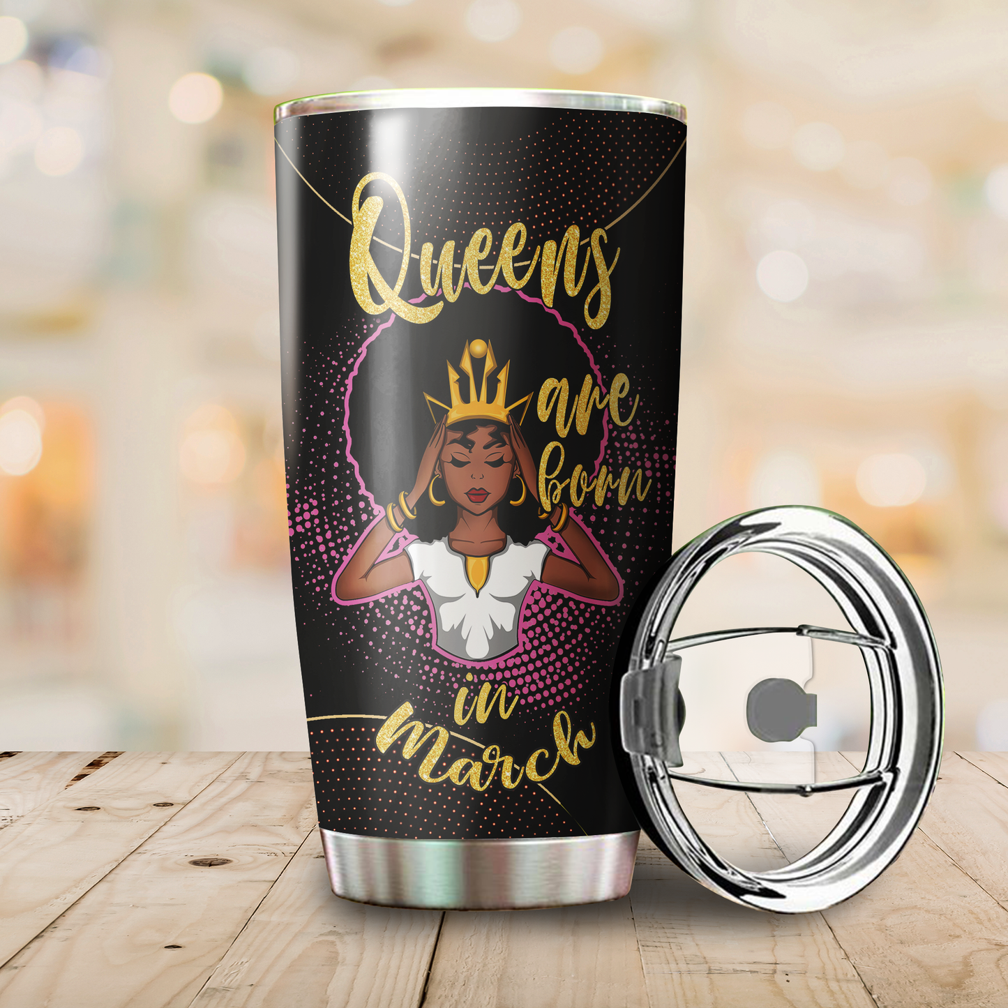 Customize Name Black Queen Are Born in March Tumbler
