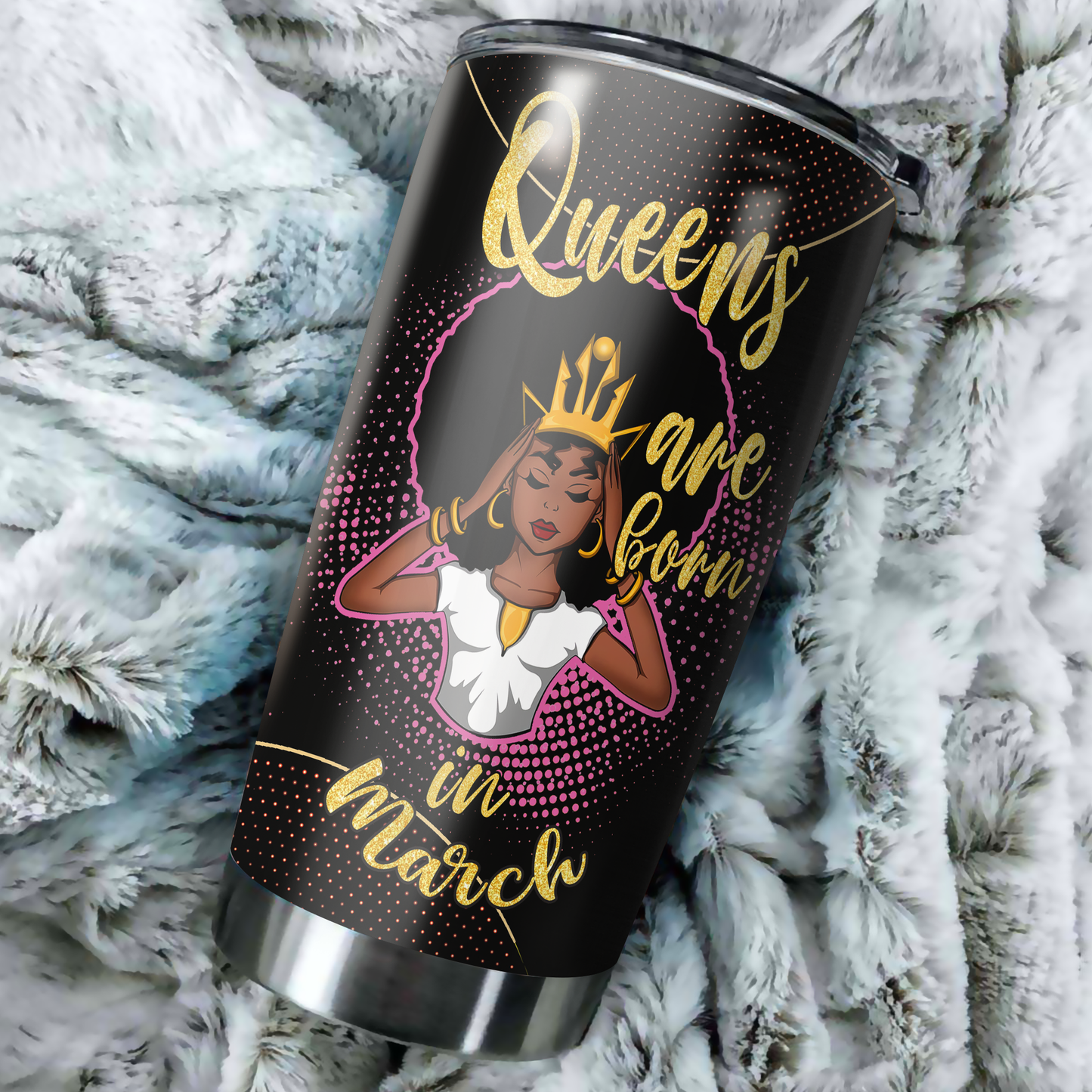 Customize Name Black Queen Are Born in March Tumbler