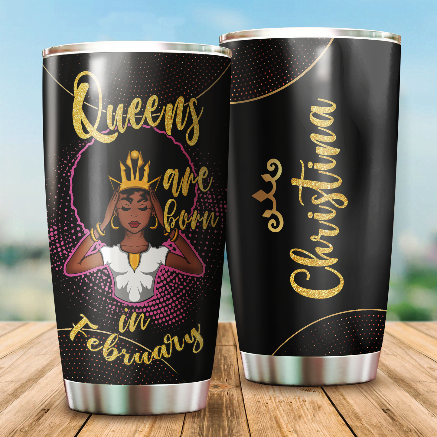 Customize Name Black Queen Are Born in February Tumbler