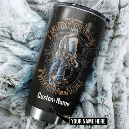 Premium Personalized 3D Printed Brotherhood Of IronWorkers Stainless Tumbler